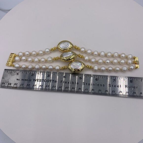 Bracelet, NWOT, real round pearls, real Keshi baroque pearls, 18 K gold - Picture 10 of 16